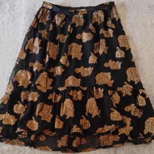 Floreat Anthropologie Metallic Rose Ruffled Skirt